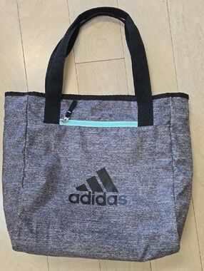 Adidas Heather Gray Tote with Black Logo and Mint Zipper, (Inside & Out)
